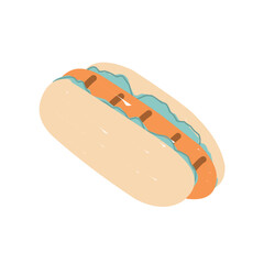 Hot dog with sausage and lettuce vector illustration