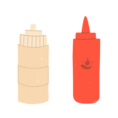 Ketchup and mustard plastic bottles, picnic vector illustration