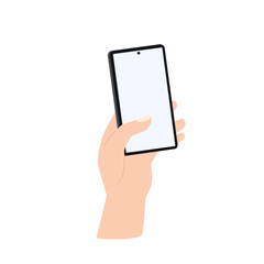 Hand holding a smartphone. Template. Flat vector illustration on a white background.