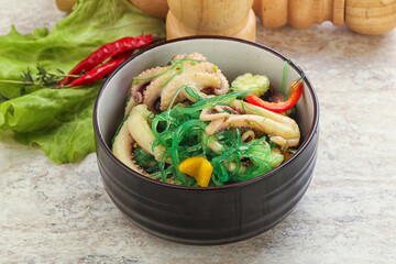 Salad with baby octopus and chukka