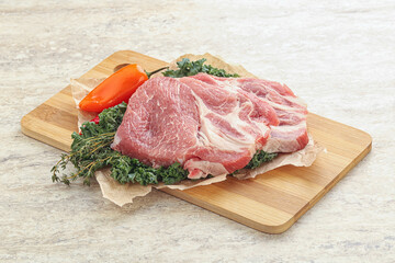 Raw pork neck for cooking