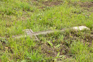 Old cemetery of Polish Jews in Ukraine. Ancient abandoned graves. Cemetery sculpture of the 18th and 19th centuries,Cemetery in Ukraine 2022