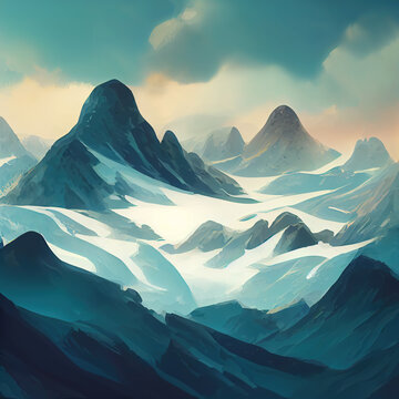 Monochrome mountain illustrated landscape. Digital illustration