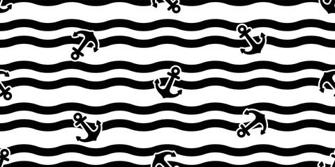anchor seamless pattern wave vector boat part halm tropical gift wrapping paper beach ocean summer scarf isolated tile background repeat wallpaper cartoon doodle illustration design © CNuisin