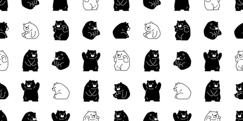 bear seamless pattern polar teddy vector sitting cartoon tile background repeat wallpaper gift wrapping paper illustration pet doodle design scarf isolated