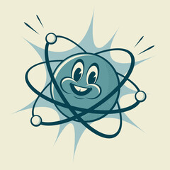 funny retro illustration of a cartoon atom - obrazy, fototapety, plakaty