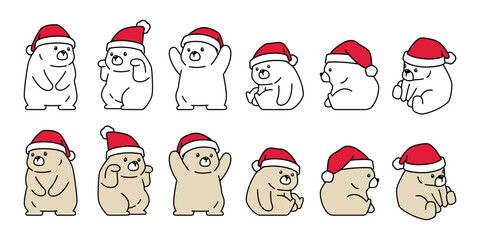 Bear vector polar bear christmas santa claus hat icon character cartoon logo teddy symbol doodle animal illustration isolated design