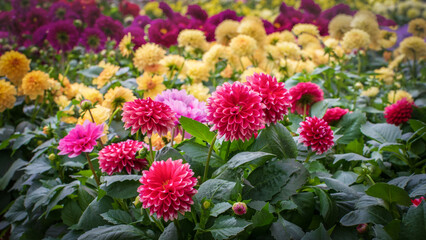 Magenta Dahlia Hybride. Garden plants of brightly colored for parks, terraces
