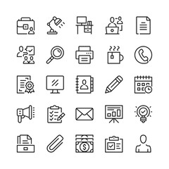 Office line icons. Outline symbols. Vector line icons set