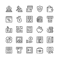 Banking line icons. Outline symbols. Vector line icons set
