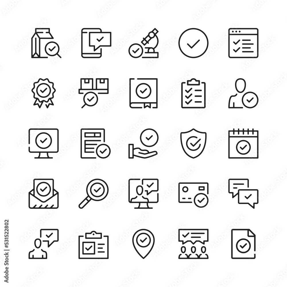 Poster check mark line icons. outline symbols. vector line icons set
