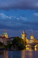 landscape with Vltava river and Old Town Bridge Tower