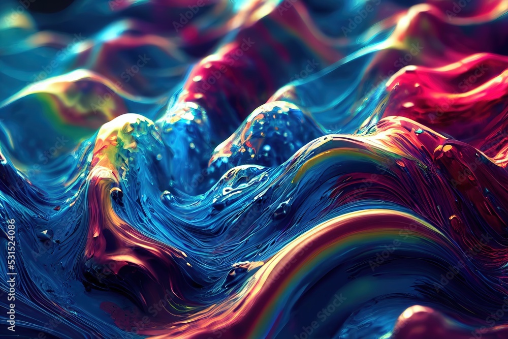 Poster waves of sparkling paint on blurry background macro view