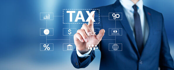 TAX and icons on virtual screen.