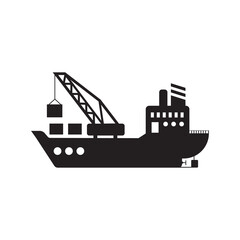 Obraz premium Cargo cruise landing ship icon | Black Vector illustration |
