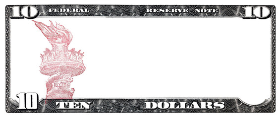 10 US dollar banknote with empty transparent middle area - obrazy, fototapety, plakaty