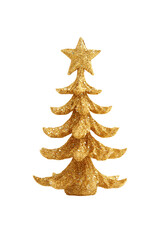 Gold glitter christmas tree decoration with gold star  isolated on transparency photo png file 