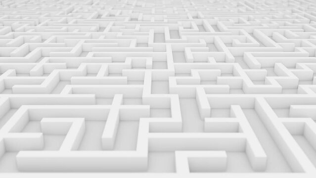 DOF tracking camera realistic looping 3D animation of the matte white maze rendered in UHD