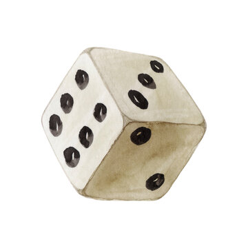 Lucky dice icon vintage on white background. Hand drawing sketch watercolor illustration