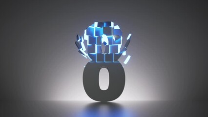 animated 3d countdown from 10 to 1, digital numbers crumble into cubic particles glowing with blue neon light and falling down - Powered by Adobe
