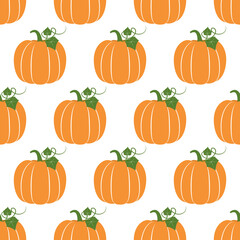 Pumpkin with leaf flat seamless pattern