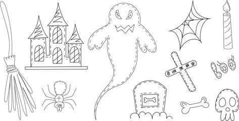 halloween icons sketch ,outline on white background isolated vector