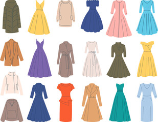 set of women's clothes in flat style vector