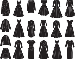 silhouette set of women's clothing on white background vector