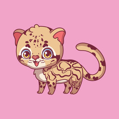 Illustration of a cartoon clouded leopard on colorful background