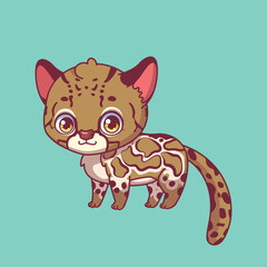 Illustration of a cartoon marbled cat on colorful background