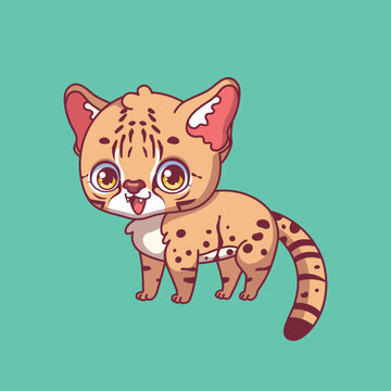 Illustration of a cartoon kodkod on colorful background