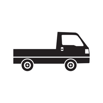 Commercial Flatbed Lorry Truck Icon | Black Vector Illustration |