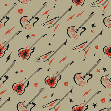 Rock and Roll Guitars diagonal seamless vector pattern