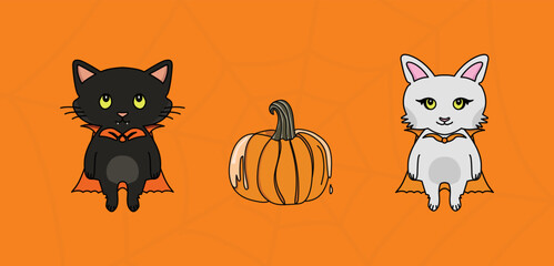 Halloween Vampire Cats and Pumpkin