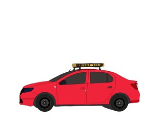 Moroccan Red Taxi Illustration on Grey Background.