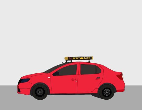 Moroccan Red Taxi Illustration on White Background.