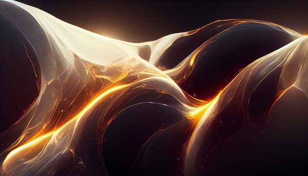 Abstract amber, gold and white waves background. Subtle gradient, flow liquid lines. Cinema 4d. Design element.
