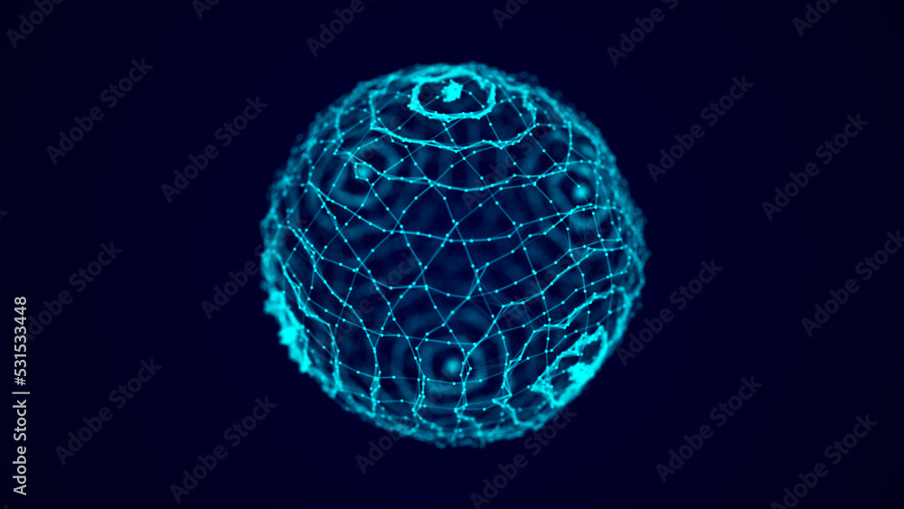 Aufkleber abstract blue sphere with connecting dots and lines. wireframe technology sphere. big data visualiza