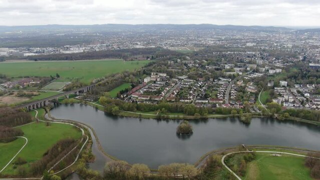 Landschaft: Stausee Obersee Bielefeld Schildesche Luftaufnahme Nordrhein-Westfalen &Uuml;berflug