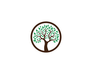 Tree with Green leaves Logo Design. Round Shape Vector Tree Icon Design Concept.
