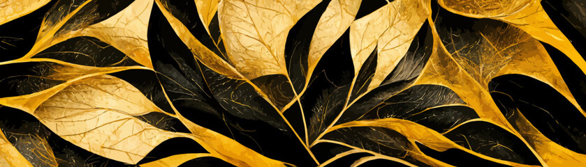 abstract black and gold leaves background