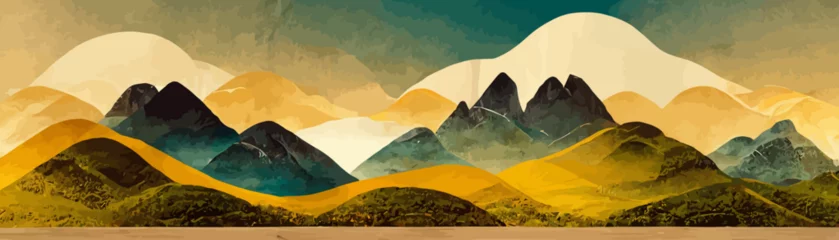Outdoor-Kissen landscape art background with mountains hills and gold © Oleksii