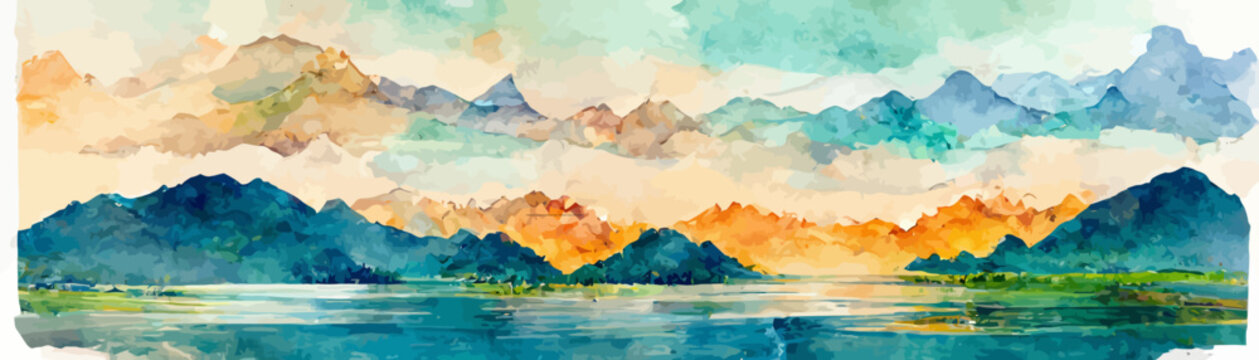 landscape background with mountains and hills in watercolor style