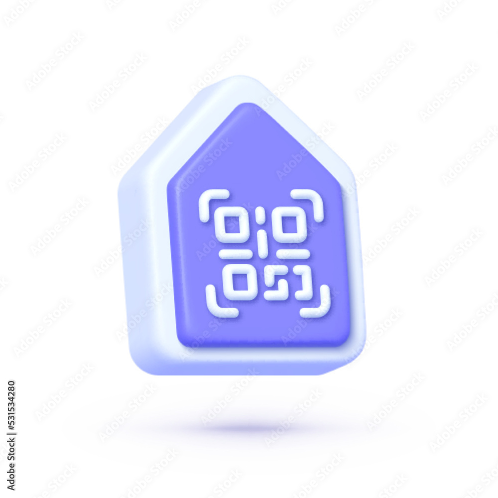 Aufkleber qr code home in 3d style on white background. 3d mobile app icon vector render illustration. vector 