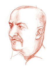 Linear sketch of a portrait of a man from life. Hand drawing in pencil