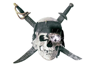 pirate skull with fiery eye  - 531536034