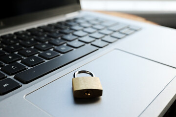 lock on laptop. Concept of computer security, protection or encryption 