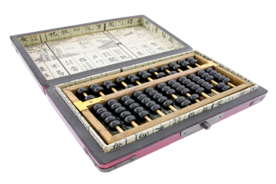 old Chinese abacus in its box 