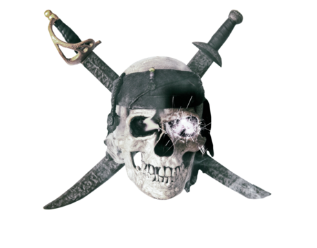 pirate skull with fiery eye 