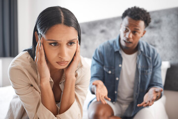 Couple fight, marriage depression and divorce stress, anxiety from mental health and tired of...